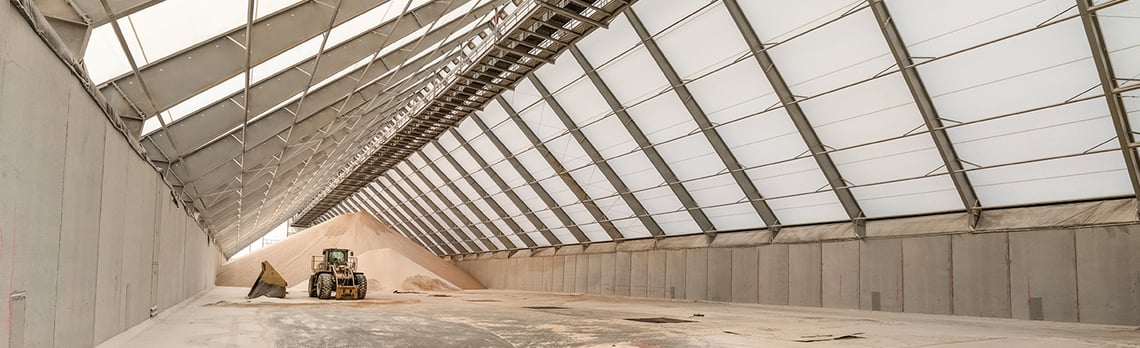 tension fabric building for DDGS storage at a port
