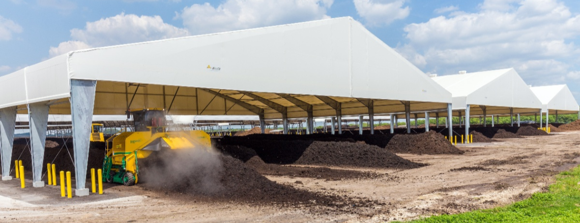 Biosolid processing and storage in a tension fabric building