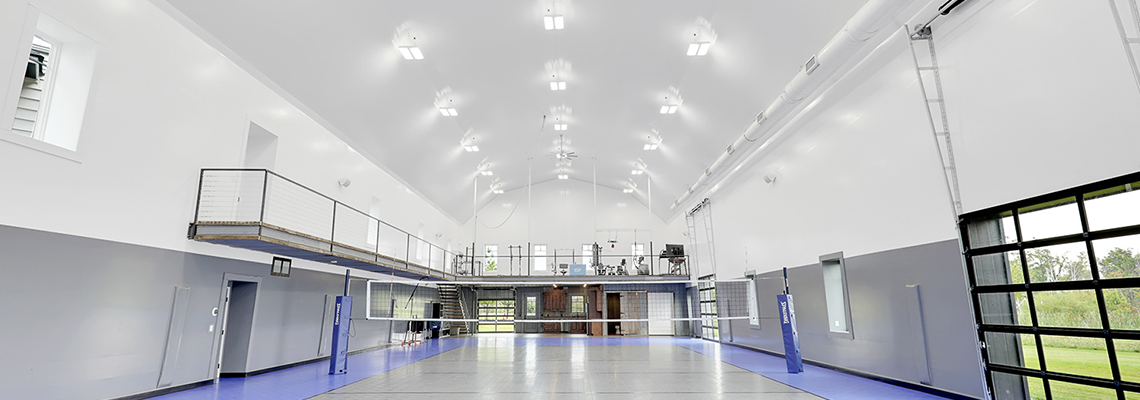 suspended mezzanine in tension fabric sports building