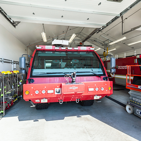 fire truck in fabric building