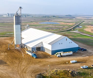 A Legacy building with steel framed fabric fertilizer storage