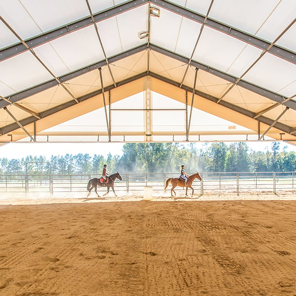 Horse and rider in a Legacy equestrian building