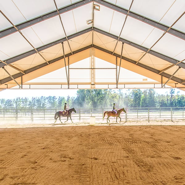 Horse and rider in a Legacy equestrian building