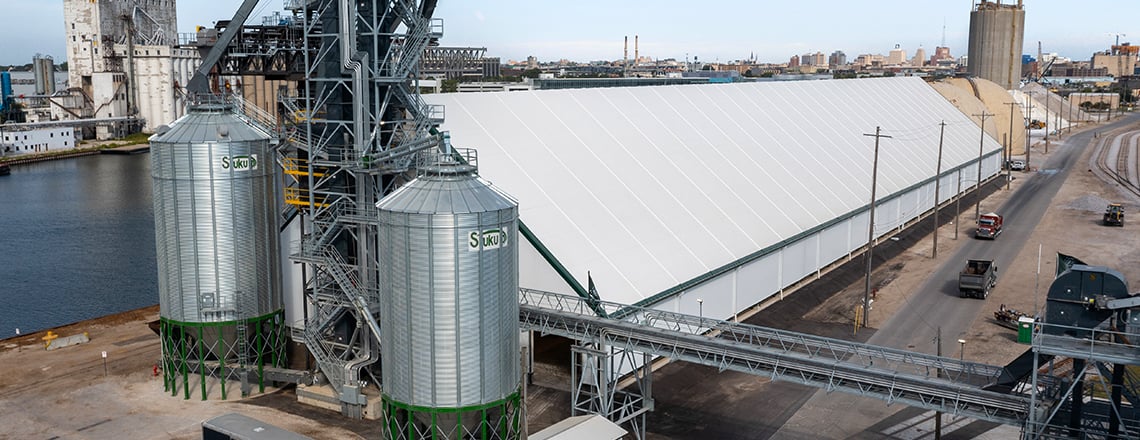 tension fabric building with individual roof panels