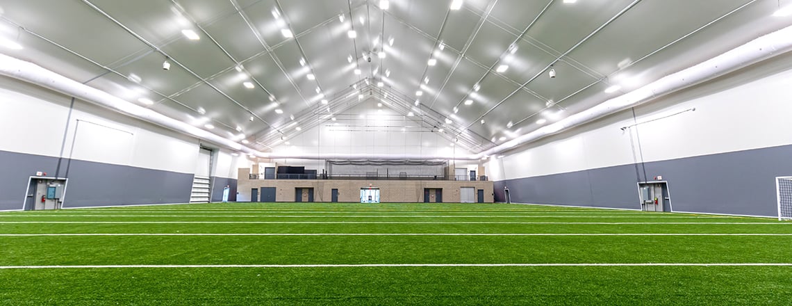 tension fabric fieldhouse with mezzanine and turf