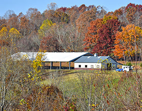 fabric equestrian arena in the fall