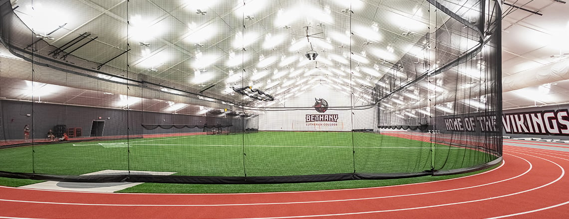 tension fabric fieldhouse with suspended netting